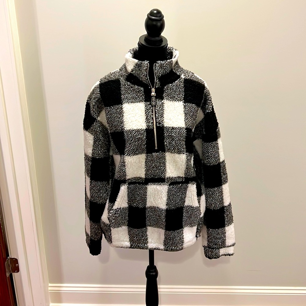 Buffalo check sweater half zip